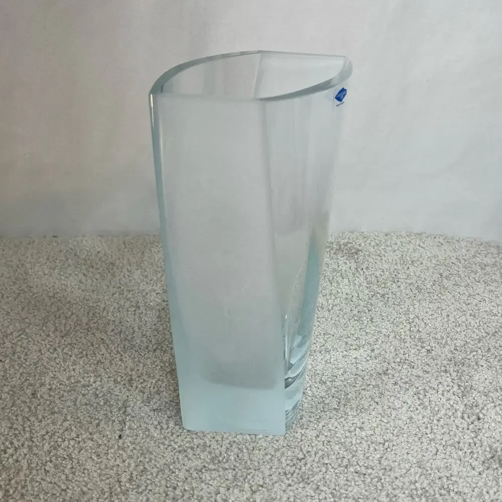Nuutajarvi Glass 1793 Clear & Frosted Art Glass Pillow Vase Finland MCM Style